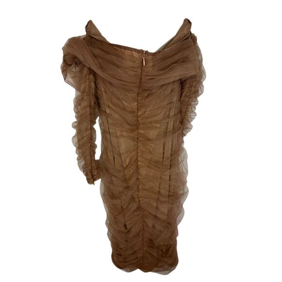 House of CB Size M Anais Tulle Off Shoulder Midi Cocktail Dress Ruched Bodycon - Picture 3 of 9